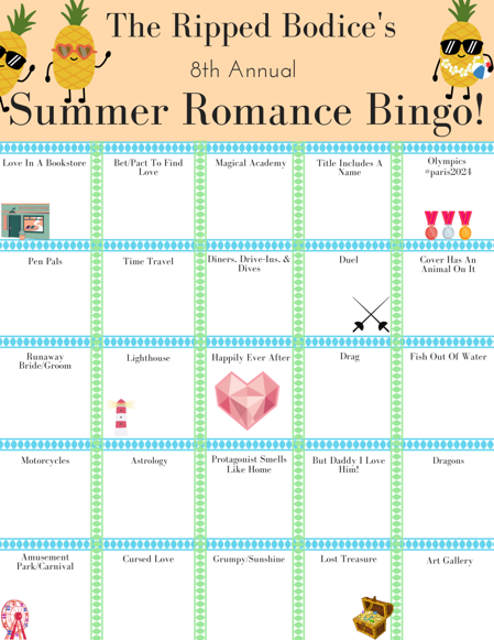 Screenshot of The Ripped Bodice's 8th Annual Summer Romance Bingo card.